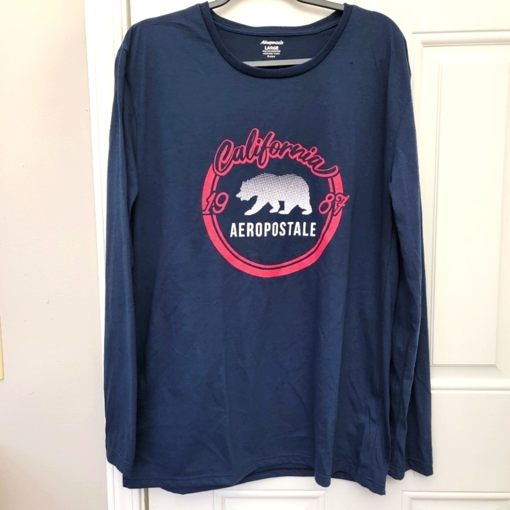 Aeropostale California 1987 Bear Logo Mens Navy Blue Long Sleeve T Shirt Size L